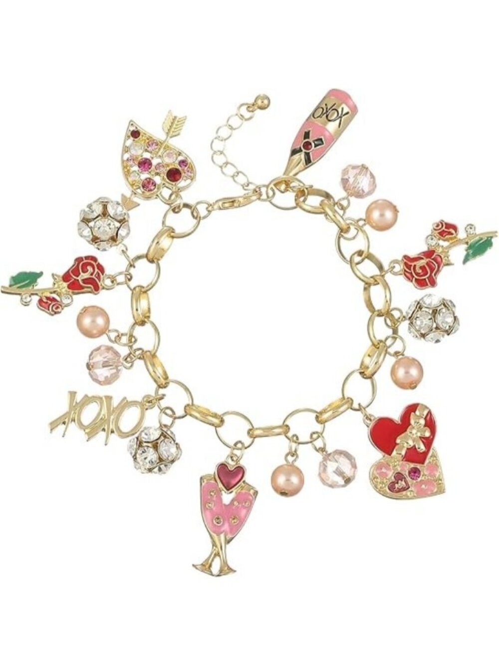 Romantic Charm Bracelet Valentines Day Charms Gold Plated Rose Bracelet